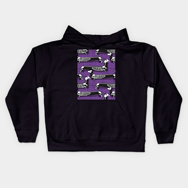 Spooktacular long dachshunds skeleton // pattern // studio purple background and skeleton dogs Kids Hoodie by SelmaCardoso